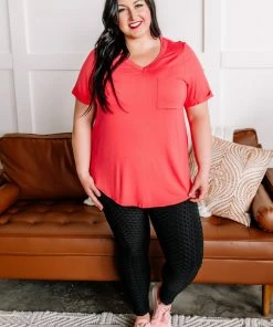 No Ship Drop Ship Drawn To You V Neck Short Sleeve Top In Watermelon (GHG) Tops