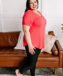 No Ship Drop Ship Drawn To You V Neck Short Sleeve Top In Watermelon (GHG) Tops