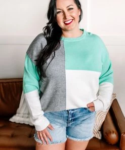 No Ship Drop Ship See You Later Colorblock Sweater In Mint & Gray Apparel