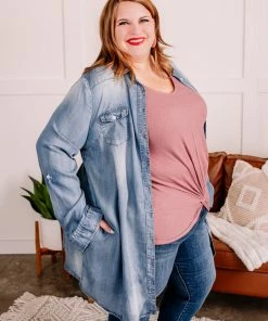 No Ship Drop Ship Worn Around The Edges Tunic In Denim 20 No Ship Drop Ship Worn Around The Edges Tunic In Denim