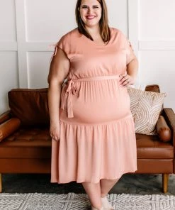 No Ship Drop Ship A Touch Of Peach Midi Dress (GHG- S, M)