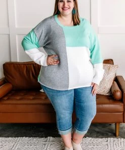 No Ship Drop Ship See You Later Colorblock Sweater In Mint & Gray Apparel 11 No Ship Drop Ship See You Later Colorblock Sweater In Mint & Gray Apparel