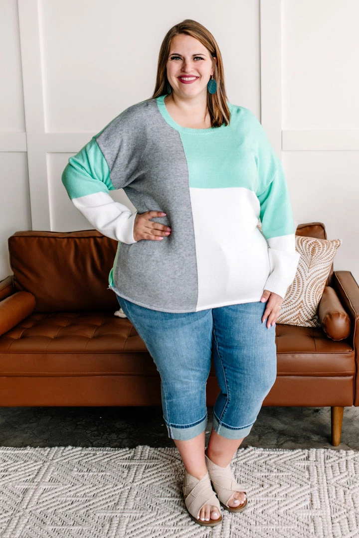 No Ship Drop Ship See You Later Colorblock Sweater In Mint & Gray Apparel 3 No Ship Drop Ship See You Later Colorblock Sweater In Mint & Gray Apparel