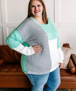 No Ship Drop Ship See You Later Colorblock Sweater In Mint & Gray Apparel 13 No Ship Drop Ship See You Later Colorblock Sweater In Mint & Gray Apparel
