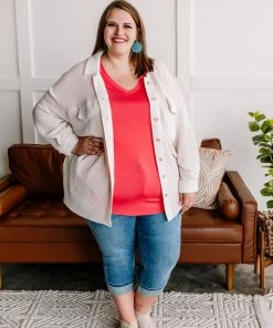 No Ship Drop Ship Crème De La Crème Button Down Waffle Knit Shacket Apparel