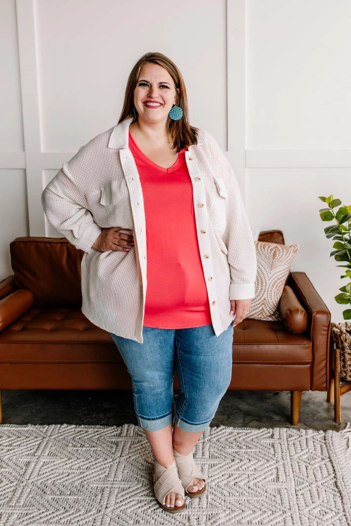 No Ship Drop Ship Crème De La Crème Button Down Waffle Knit Shacket Apparel 2 No Ship Drop Ship Crème De La Crème Button Down Waffle Knit Shacket Apparel