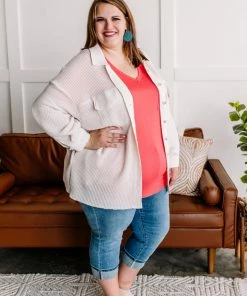 No Ship Drop Ship Crème De La Crème Button Down Waffle Knit Shacket Apparel 14 No Ship Drop Ship Crème De La Crème Button Down Waffle Knit Shacket Apparel