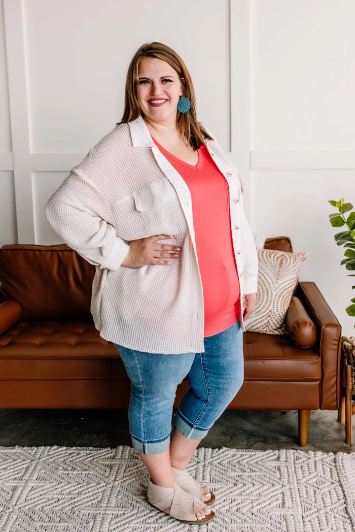 No Ship Drop Ship Crème De La Crème Button Down Waffle Knit Shacket Apparel 5 No Ship Drop Ship Crème De La Crème Button Down Waffle Knit Shacket Apparel