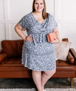 No Ship Drop Ship No Hesitation Tie Front Floral Dress In Vintage Blue