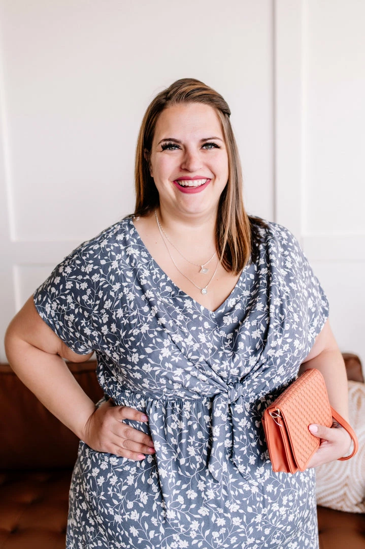 No Ship Drop Ship No Hesitation Tie Front Floral Dress In Vintage Blue (GHG-S) 6 No Ship Drop Ship No Hesitation Tie Front Floral Dress In Vintage Blue (GHG-S)