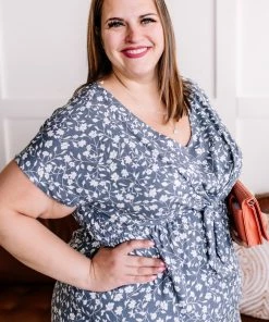 No Ship Drop Ship No Hesitation Tie Front Floral Dress In Vintage Blue (GHG-S) 15 No Ship Drop Ship No Hesitation Tie Front Floral Dress In Vintage Blue (GHG-S)