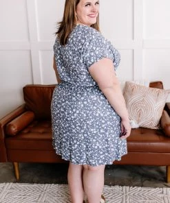 No Ship Drop Ship No Hesitation Tie Front Floral Dress In Vintage Blue