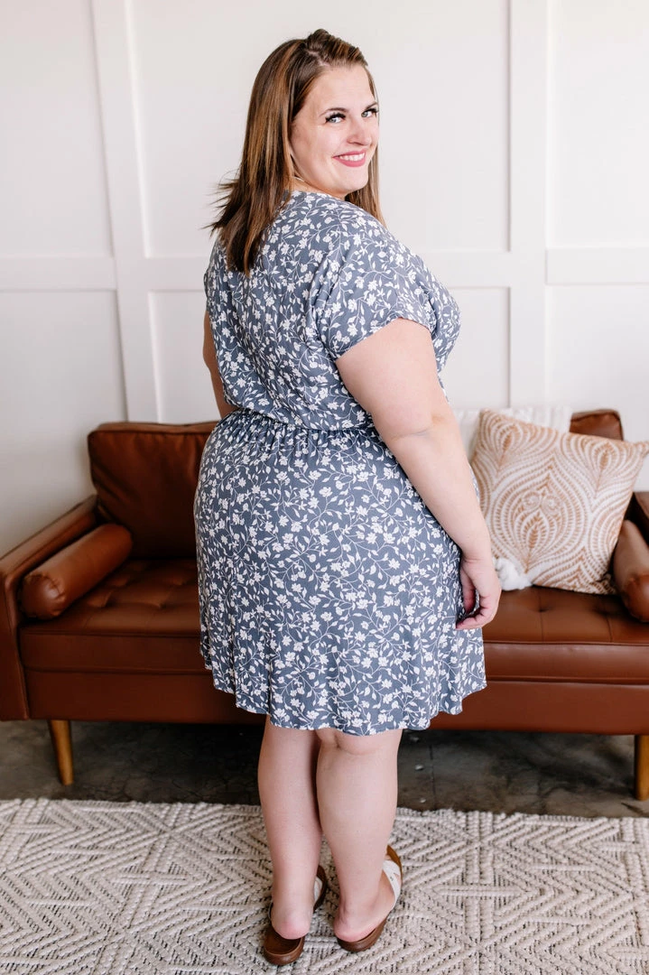 No Ship Drop Ship No Hesitation Tie Front Floral Dress In Vintage Blue (GHG-S) 5 No Ship Drop Ship No Hesitation Tie Front Floral Dress In Vintage Blue (GHG-S)