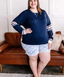 No Ship Drop Ship Reelin In The Years Varsity Sweater In Navy