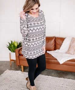 No Ship Drop Ship Apparel Out Of Print Aztec Top In Off White & Charcoal 17 No Ship Drop Ship Apparel Out Of Print Aztec Top In Off White & Charcoal