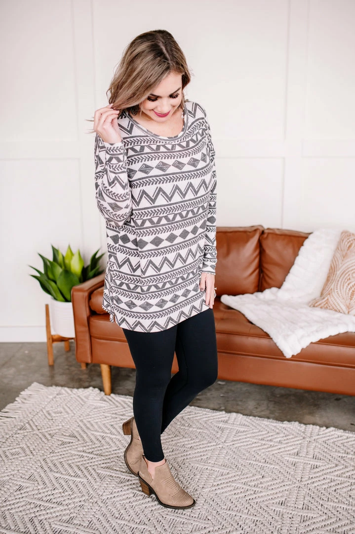 No Ship Drop Ship Apparel Out Of Print Aztec Top In Off White & Charcoal 7 No Ship Drop Ship Apparel Out Of Print Aztec Top In Off White & Charcoal