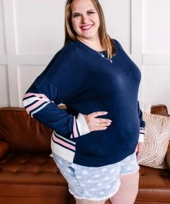 No Ship Drop Ship Reelin In The Years Varsity Sweater In Navy