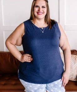 No Ship Drop Ship Apparel Shout To The Heart Sleeveless Top In Navy