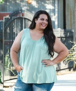 Boutique Simplified Sage Delight Sleeveless Top