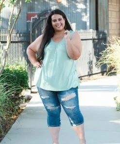 Boutique Simplified Sage Delight Sleeveless Top