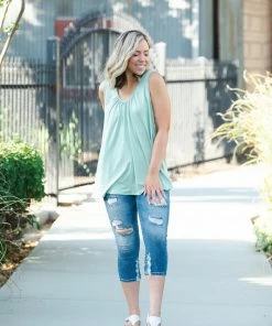 Boutique Simplified Sage Delight Sleeveless Top
