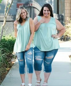 Boutique Simplified Sage Delight Sleeveless Top