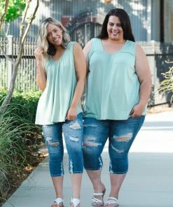 Boutique Simplified Sage Delight Sleeveless Top
