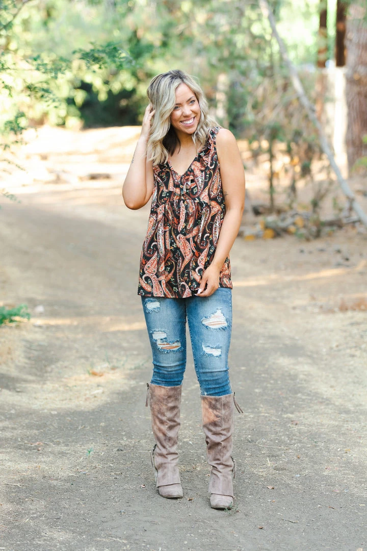 Boutique Simplified Fall Paisley Sleeveless Top 4 Boutique Simplified Fall Paisley Sleeveless Top