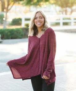 Boutique Simplified Merlot Afternoons Brushed Waffle Knit