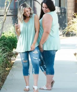 Boutique Simplified Sage Delight Sleeveless Top