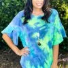 Boutique Simplified Drift Away Tie Dye Bell Sleeve Top