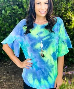 Boutique Simplified Drift Away Tie Dye Bell Sleeve Top