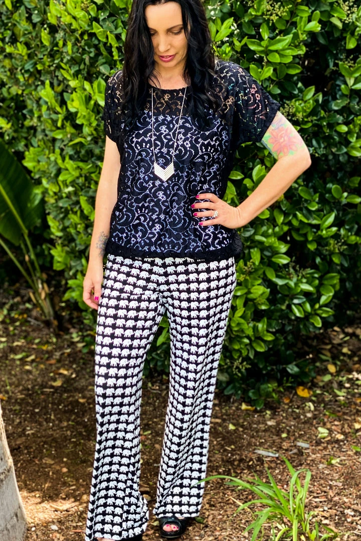 Boutique Simplified Elephants On Parade Flare Yoga Pants 3 Boutique Simplified Elephants On Parade Flare Yoga Pants