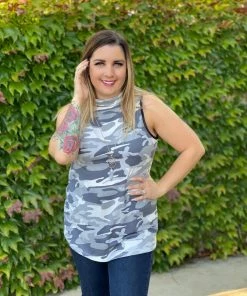 Boutique Simplified Essential Tank In Grey Camo