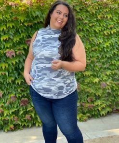 Boutique Simplified Essential Tank In Grey Camo