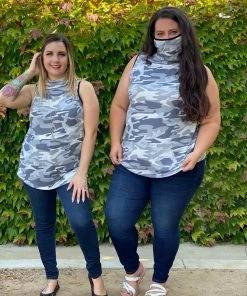 Boutique Simplified Essential Tank In Grey Camo