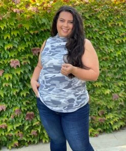 Boutique Simplified Essential Tank In Grey Camo