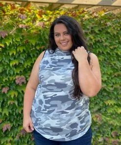 Boutique Simplified Essential Tank In Grey Camo