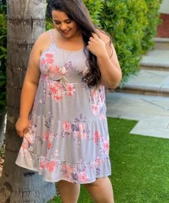 Boutique Simplified Dusty Floral Tiered Midi Dress