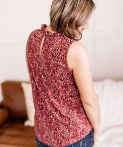 No Ship Drop Ship Apparel Frilled For You Sleeveless Blouse In Marsala
