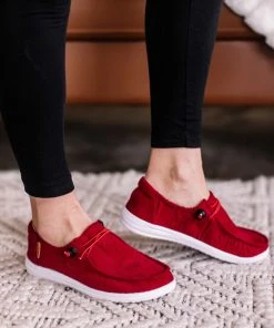 No Ship Drop Ship Corky's Red Corduroy Slip On Sneaker