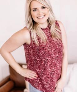 No Ship Drop Ship Apparel Frilled For You Sleeveless Blouse In Marsala