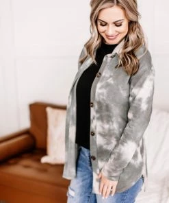 No Ship Drop Ship Speak My Peace Tie Dye Brushed Top In Vintage Olive