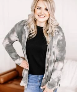 No Ship Drop Ship Speak My Peace Tie Dye Brushed Top In Vintage Olive