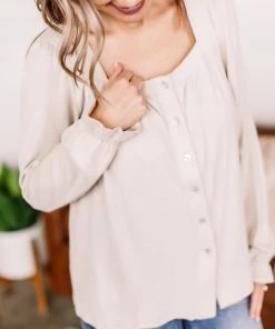 No Ship Drop Ship Find Your Way Back Button Down Top In Seashell Apparel