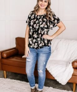 No Ship Drop Ship Remember When Floral Top In Witching Hour (GHG -S,M,L,2X)