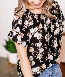 No Ship Drop Ship Remember When Floral Top In Witching Hour (GHG -S,M,L,2X)