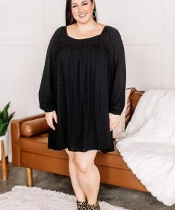 No Ship Drop Ship Home For The Holidays Swiss Dot Dress In Black