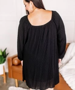 No Ship Drop Ship Home For The Holidays Swiss Dot Dress In Black