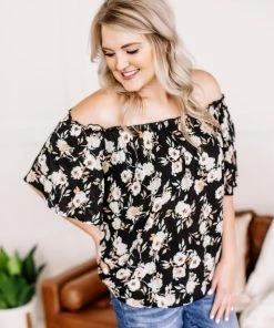 No Ship Drop Ship Remember When Floral Top In Witching Hour (GHG -S,M,L,2X)